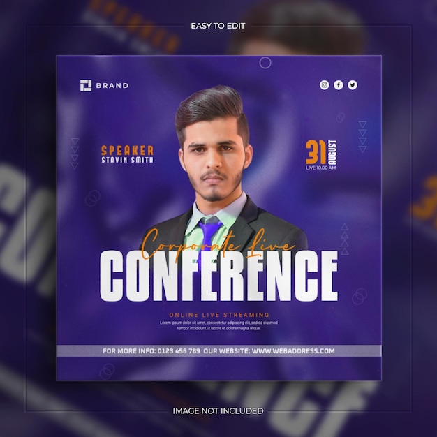 Business conference live webinar promotion social media instagram post banner