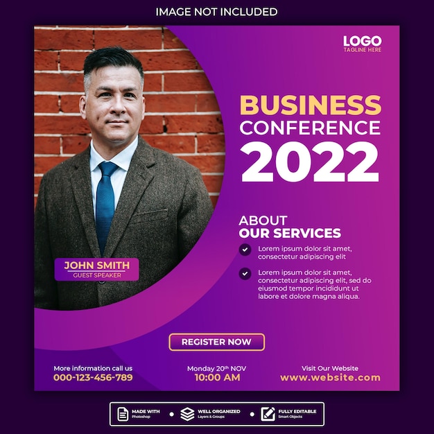 Business conference promotion instagram post or square web banner social media template