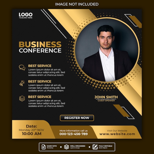 Business conference promotion instagram post or square web banner social media template