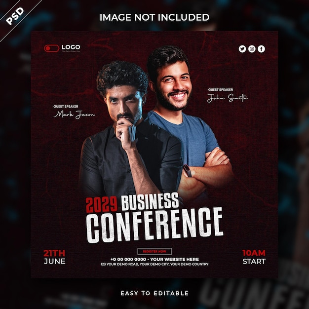 Business conference social media post and Digital marketing webinar template