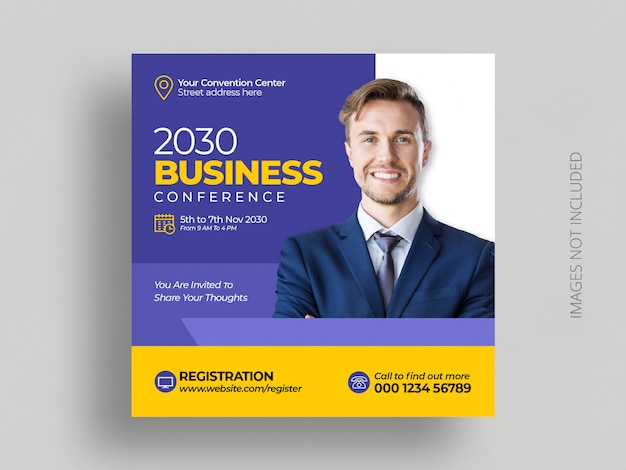 Business conference social media post marketing  square flyer template