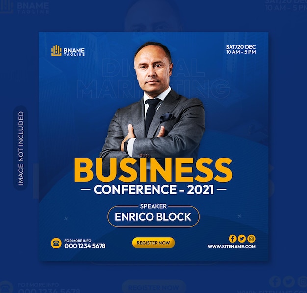 Business conference square flyer or instagram social media post template