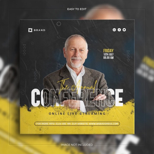 Business conference webinar promotion social media instagram post banner with clean mockup