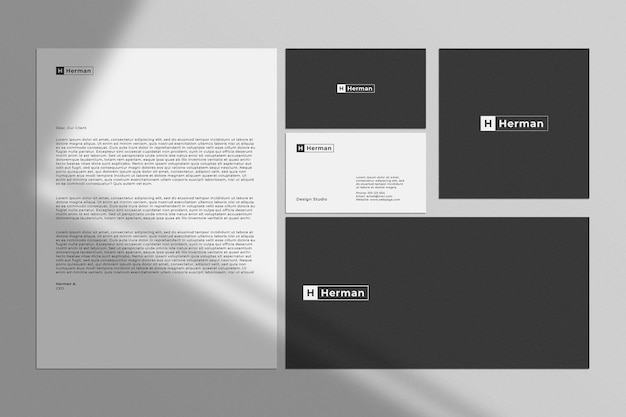 PSD business corporate stationery set mockup with texture background and window shadow