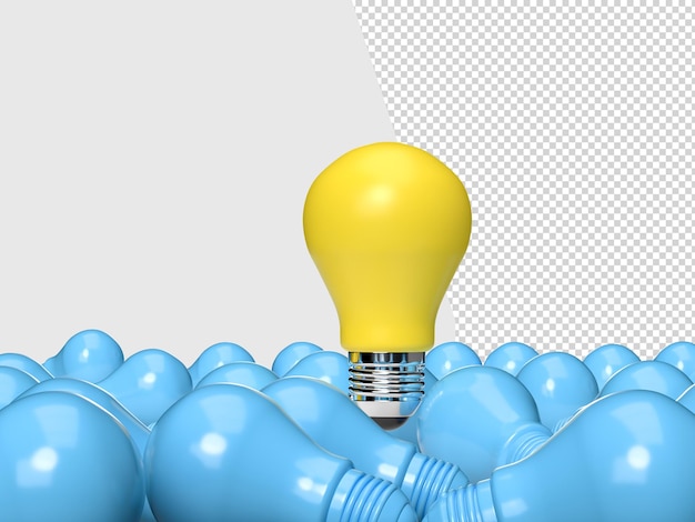 La creatività aziendale e i concetti di ispirazione con la lampadina sullo sfondo pensano grandi idee motivazione per il successo rendering 3d