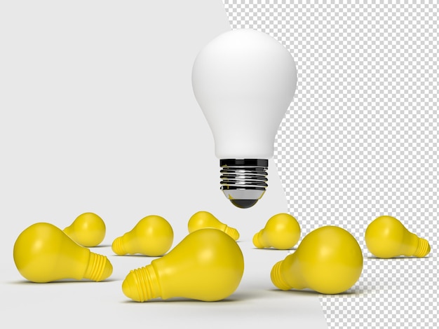 PSD la creatività aziendale e i concetti di ispirazione con la lampadina sullo sfondo pensano grandi idee motivazione per il successo rendering 3d