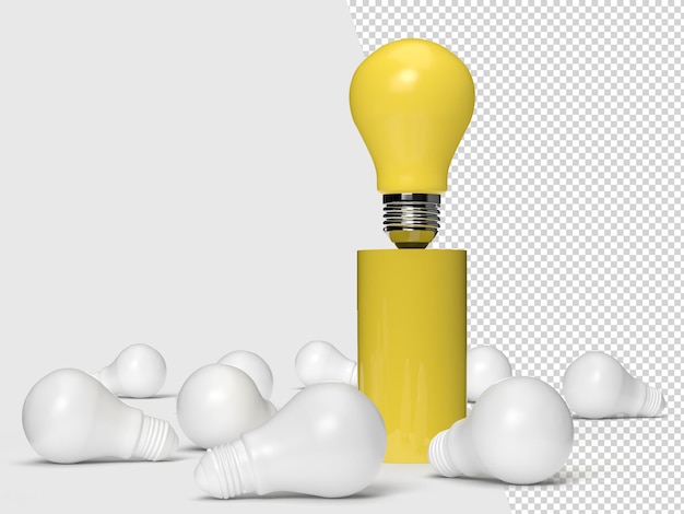 PSD la creatività aziendale e i concetti di ispirazione con la lampadina sullo sfondo pensano grandi idee motivazione per il successo rendering 3d