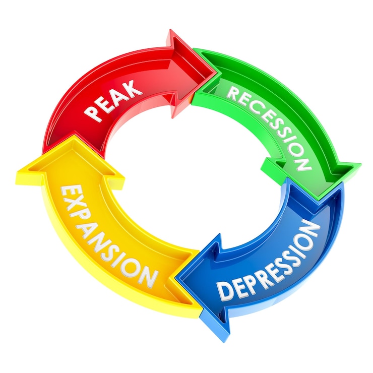 PSD business cycle concept 3d rendering isolated on transparent background