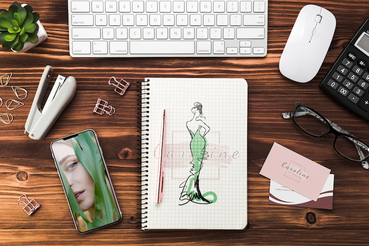 PSD business desk with notebook mock-up