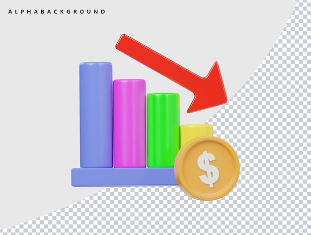 Business down icon 3d render illustration