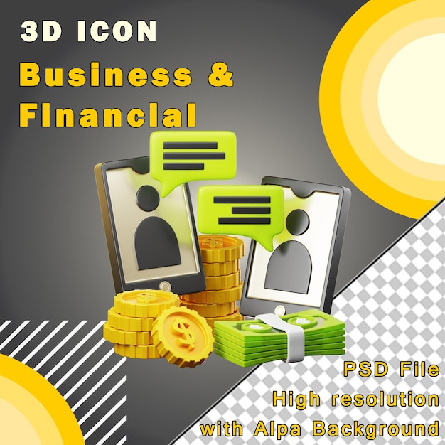 PSD business and finance illustration conversation via handphone 3d illustration