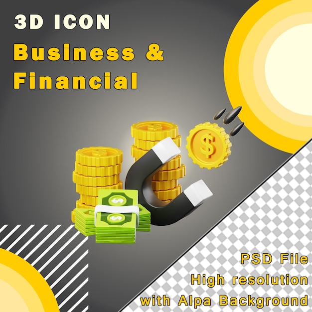 PSD business and finance illustration money magnet 3d illustration