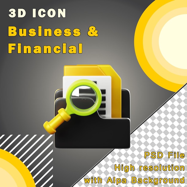 PSD business and finance illustration search concept with check list on clipboard and magnifying glass