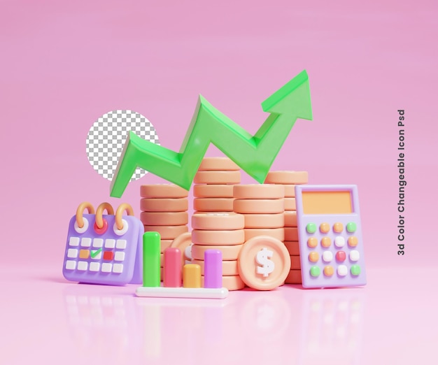 Business financial money Monthly report concept ui icon or 3d business report concept icon