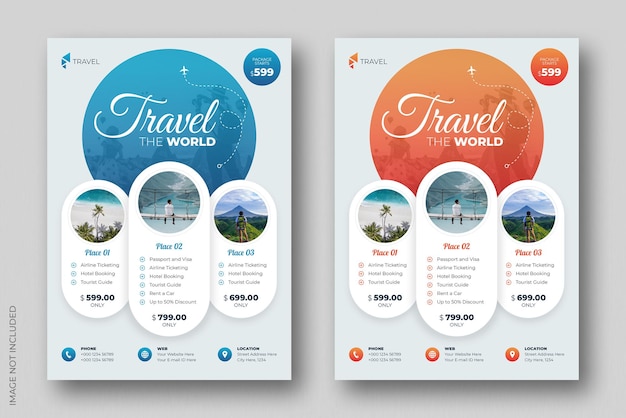 PSD business flyer design and brochure cover page template for travel agency