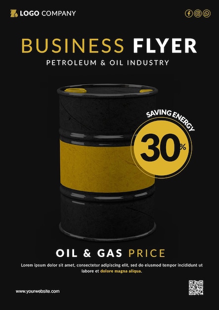 PSD Шаблон бизнес-флайера нефтяная и нефтяная промышленность