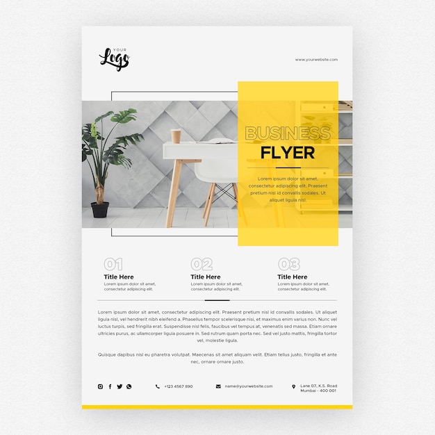 デスクと作業スペースを持つビジネスチラシテンプレート