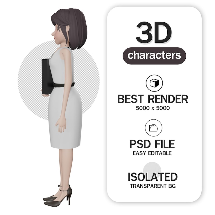 PSD business girl holding business document file cartoon character 3d