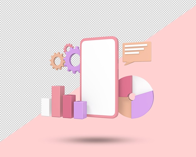 business graph setting with smartphone 3d icon business data market elements dot bar pie charts