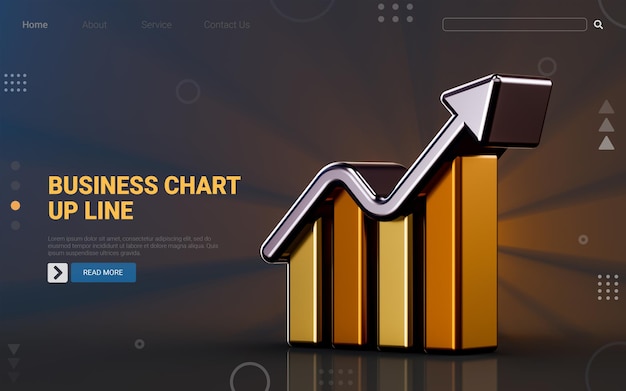 PSD 暗い背景のビジネスグラフアップアイコン利益増加と金融ニュースの3dレンダリングの概念