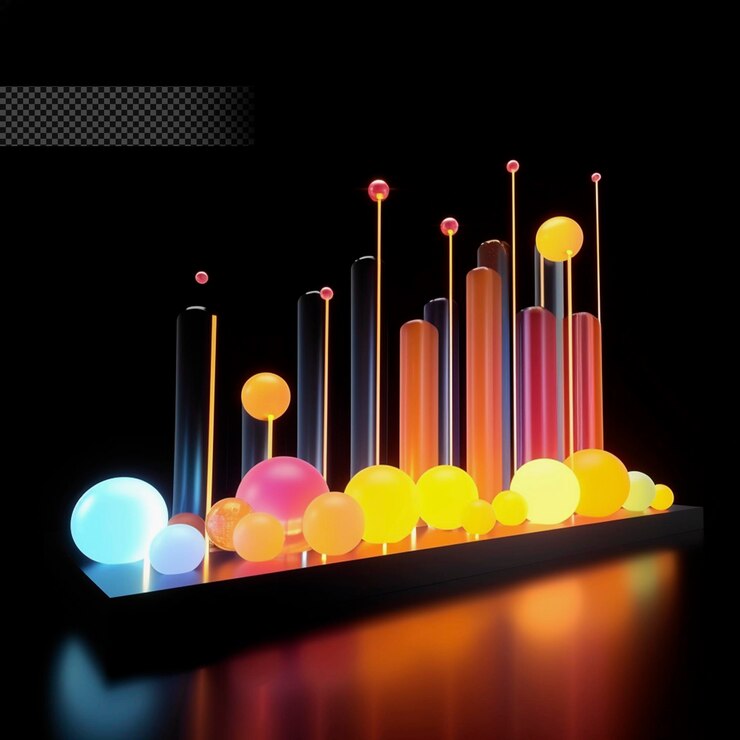 PSD business growth bar chart info light effect transparent background