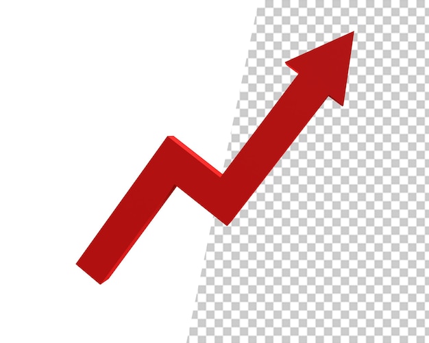 PSD grafico di crescita aziendale su freccia rossa rendering 3d