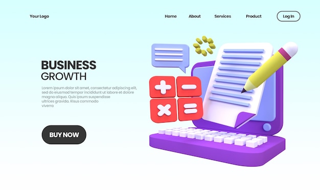 PSD business growth concept illustration landing page template for business idea concept background