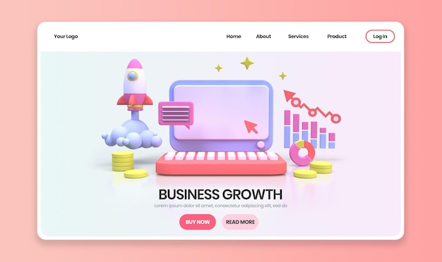 PSD business growth concept illustration landing page template for business idea concept background