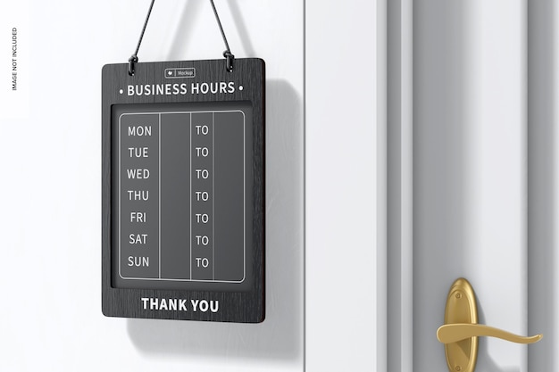 Business Hours Board Mockup, Right View