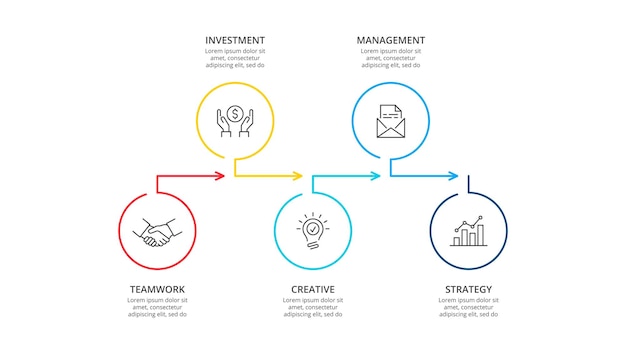 PSD business infographic template thin line diagram with numbers 5 options or steps timeline element