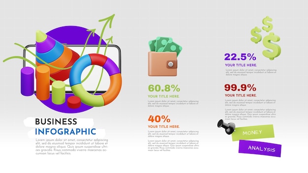 3d 요소가 있는 비즈니스 infographic 템플릿