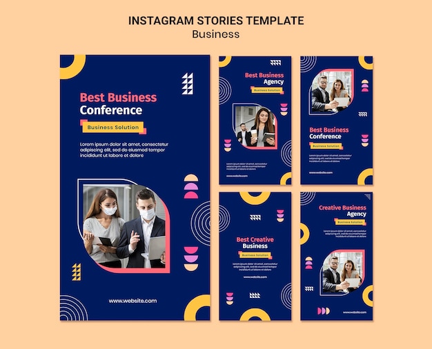 PSD business instagram stories with colorful shapes