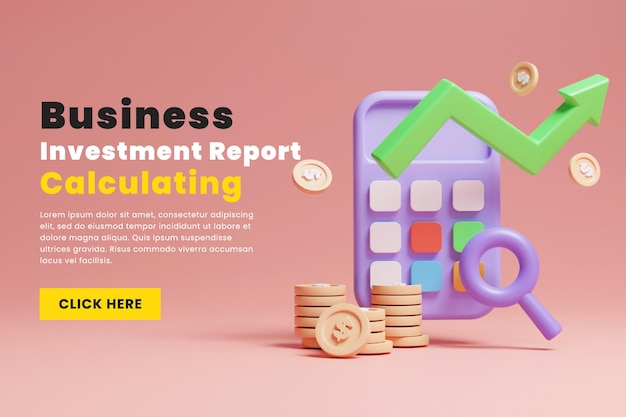Business Investment report calculating website landing page or business investment report web header