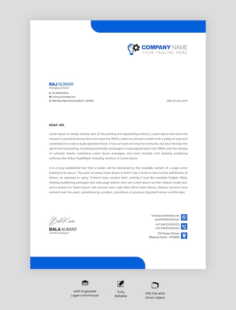 business letter head in psd