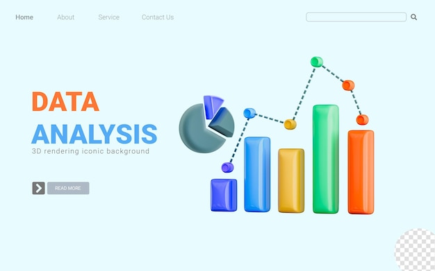 PSD 비즈니스 라인 차트 바 파이 3d 렌더링 개념 데이터 분석 이익 성장