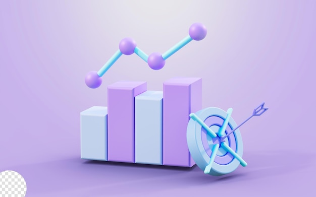 PSD business line chart sign with bullseye arrow 3d render concept for financial improvement