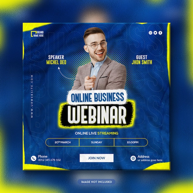 Business live webinar and corporate social media post template