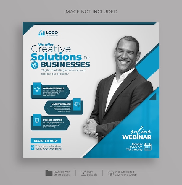 PSD business live webinar and corporate social media post template