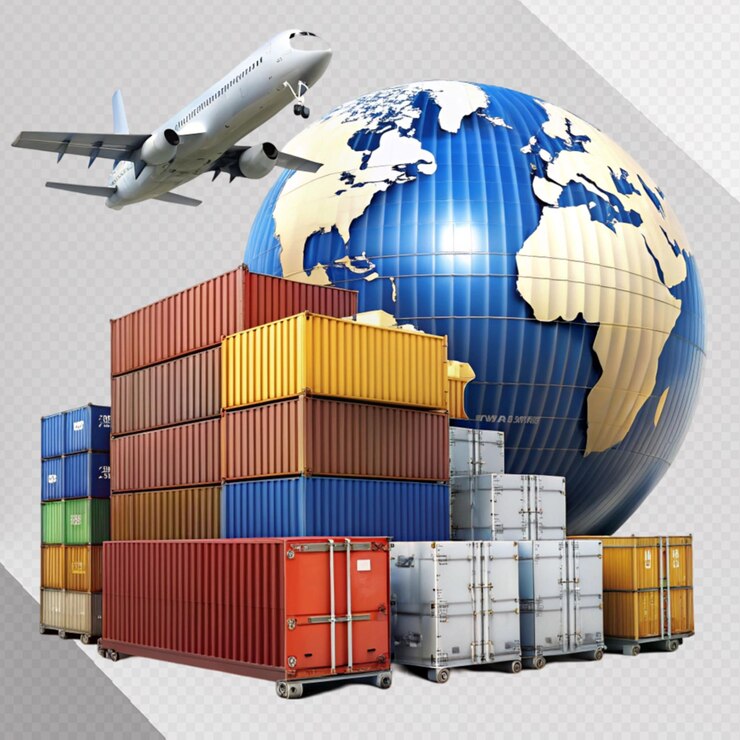 PSD business logistics concept container cargo on transparent background