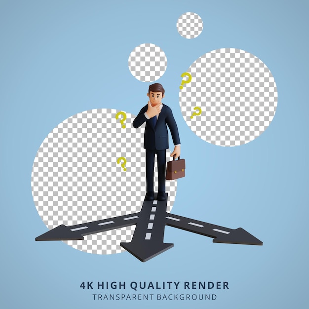 3D 캐릭터 일러스트를 찾는 길을 혼란스럽게 찾는 사업가