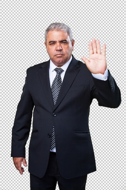 PSD business man doing a stop gesture