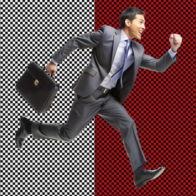 PSD a business man holding bag and run on transparent background