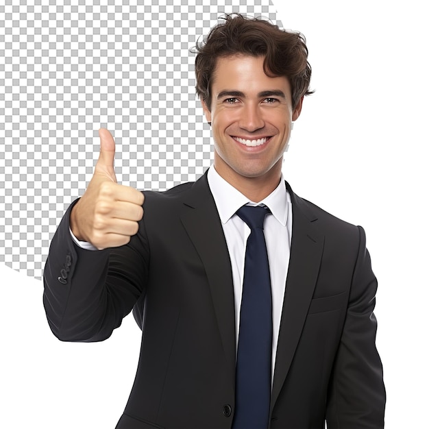 PSD business man thumbs up portrait in suit on transparent background