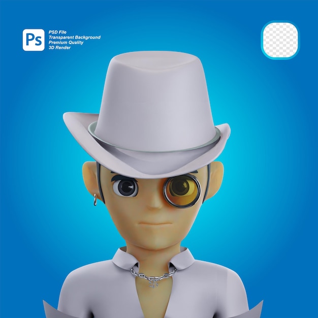 PSD uomo d'affari con cappello bianco avatar 3d