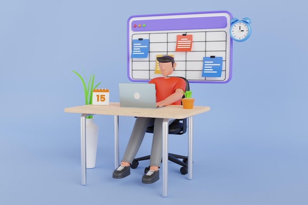 Business management 3d illustration businessman is planning his work tasks scheduling