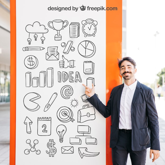 business mockup with man in front of board