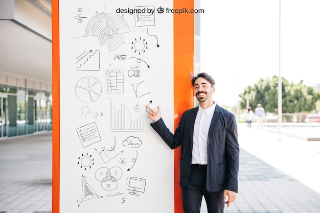 PSD business mockup with smiling man