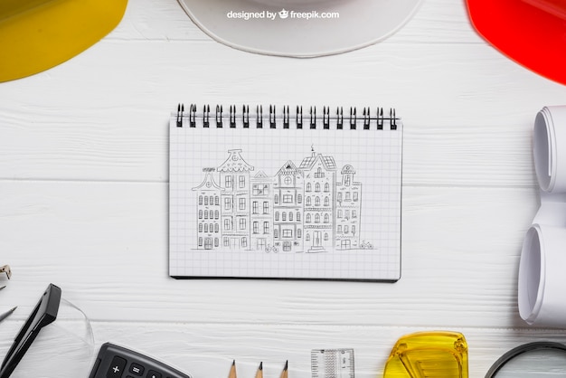 business mockup with spiral notebook
