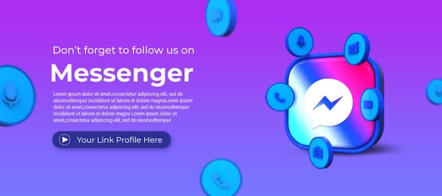 PSD business page messenger with 3d render for facebook cover template