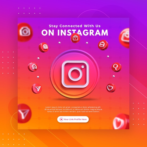 PSD promozione della pagina aziendale con 3d rendering instagram per modello di post instagram